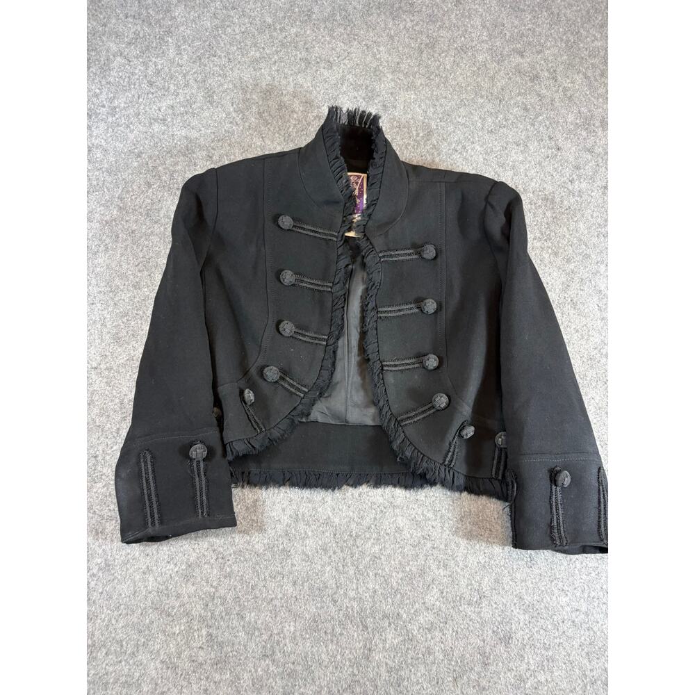 Vintage 90s Zelda Military Jacket Womens 4 Black Cropped Blazer Fringe Edges